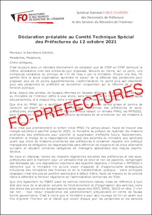 Déclaration préalable FO au CTSP du 12 octobre 2021