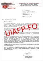 Courrier UIAFP-FO adressé à la Ministre de la Fonction publique suite à la parution du décret 2017-435 relatif à la cessation anticipée d’activité des agents de la Fonction publique reconnus atteints d’une maladie professionnelle provoquée par l’amiante e