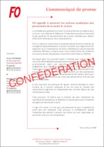 FO appelle à soutenir les actions syndicales des personnels de la santé le 16 juin