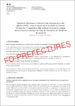 version actualisée du « questions/réponses » de la DGAFP relatif à la mise en œuvre de la circulaire du Premier ministre du 1er septembre 2020 relative à la prise en compte dans la fonction publique de l’Etat de l’évolution de l’épidémie de Covid-19  (ajo