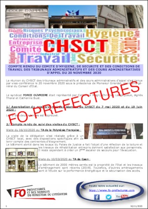 Compte rendu du CHSCT des juridictions administratives du 20 novembre 2020