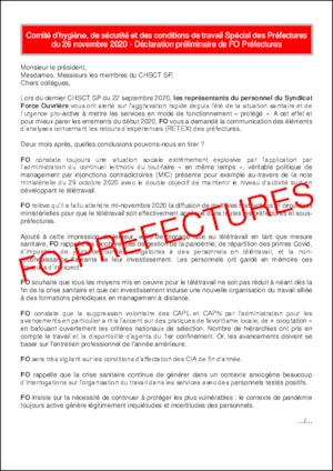 Déclaration préalable au CHSCT spécial des préfectures du 26 novembre