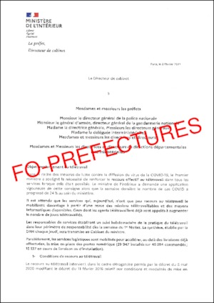 Circulaire du directeur de cabinet du ministre du 2 février 2021 relative au renforcement du télétravail