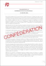 Déclaration de la Commission exécutive confédérale FO du 8 avril 2021
