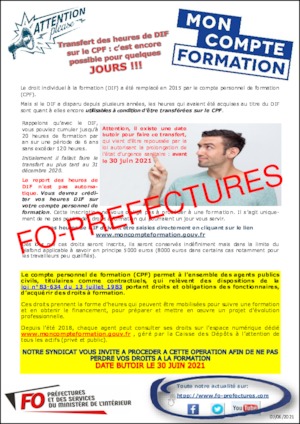 Transfert des points DIF vers le CPF (compte personnel de formation)