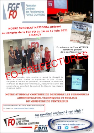 Congrès FGF-FO de Nancy auquel a participé une délégation FO Préfectures et SMI du 14 au 17 juin 2021