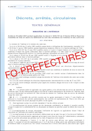 Arrêté du 19 juillet 2021 fixant les modalités de mise en œuvre du télétravail au sein des ministères de l’intérieur et des outre-mer