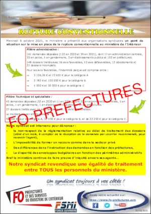 Rupture conventionnelle à la suite de la réunion du 6 octobre 2021 entre le ministère et les organisations syndicales