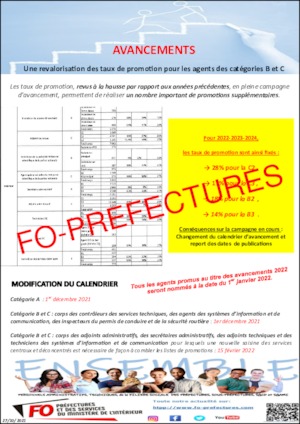 Report du calendrier d’avancement en raison des conférences salariales et du rehaussement des taux d’avancement