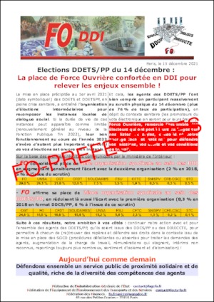 Elections DDETS/PP du 14 décembre : la place de Force Ouvrière confortée en DDI pour relever les enjeux ensemble !