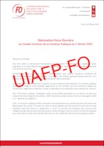 Déclaration UIAFP-FO ainsi que la Déclaration Unitaire au Conseil Commun de la Fonction Publique du 02 février 2023