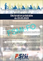 Déclaration préalable à la formation spécialisée ministérielle du 23 mai 2023